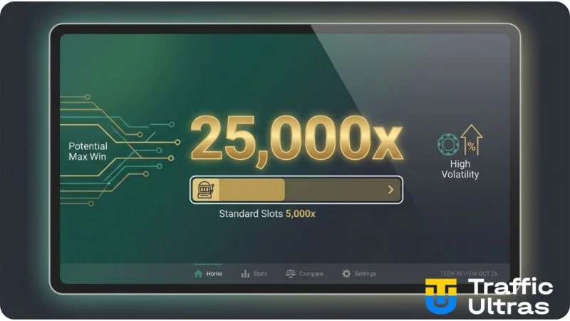 Інфографіка порівняння множника Lucky Tiger Gold (25 000x) зі звичайними слотами.