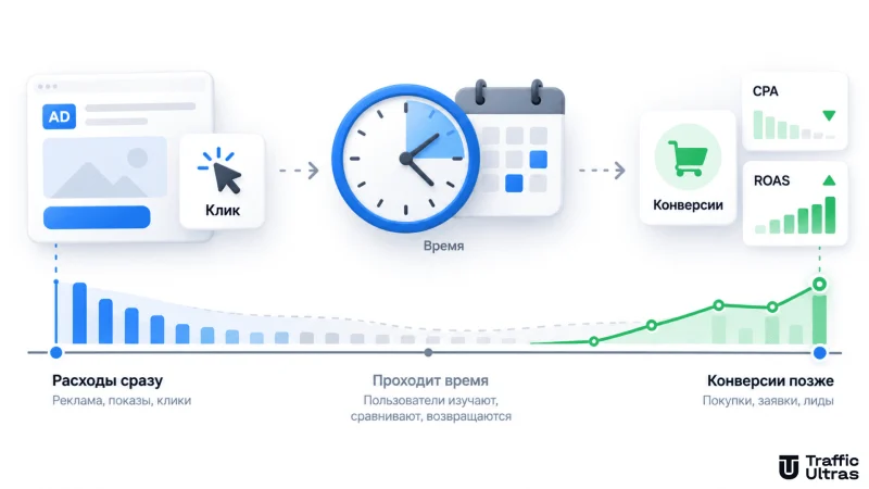 Как работает задержка конверсий в рекламе — время между кликом и покупкой