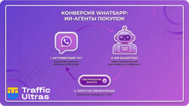 Воронка продаж через шопинг-агентов Meta в WhatsApp и Instagram.