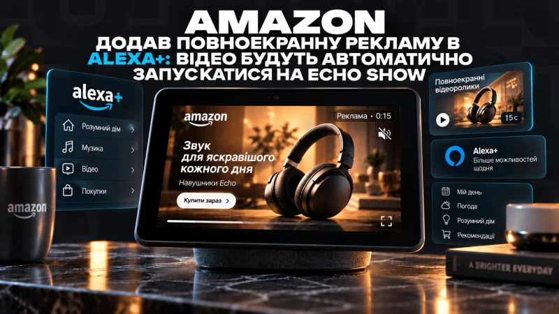Amazon додав повноекранну рекламу в Alexa+: відео автоматично запускатимуться на Echo Show