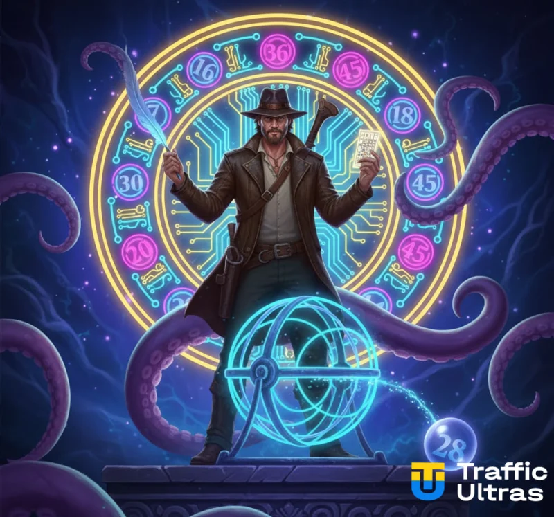  Інтерфейс гри Tome of Madness Bingo з чотирма картками та містичною атмосферою