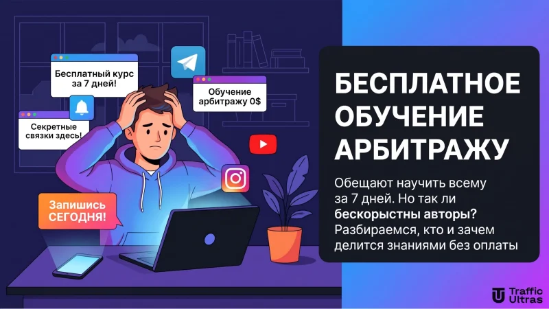 Инфографика: реклама бесплатных курсов по арбитражу трафика и медиабаингу в соцсетях