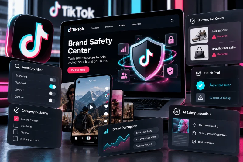 TikTok Brand Safety Center — инструменты защиты брендов, фильтрации рекламного контента, проверки продавцов и маркировки ИИ-видео.