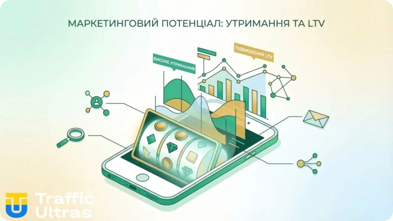  Аналітика Traffic Ultras: утримання (Retention) та LTV слота Patrick's Club для арбітражу.