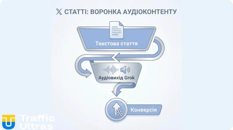 Схема аудіо-оптимізованої воронки контенту в платформі X.
