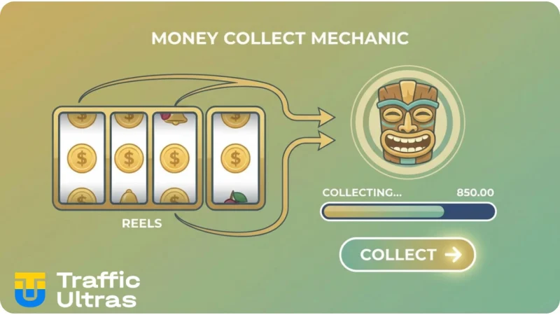 Інфографіка множників Volcano Multipliers від x2 до x100 у слоті Heart of Tiki.