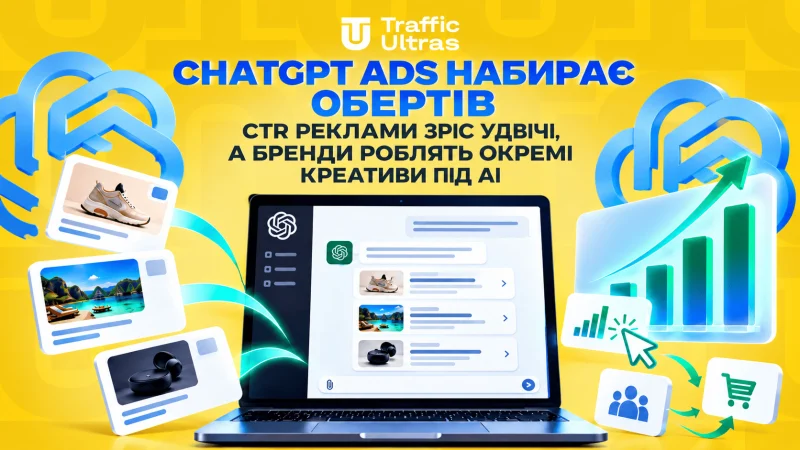 ChatGPT Ads набирає обертів: CTR реклами зріс удвічі, а бренди роблять окремі креативи під AI