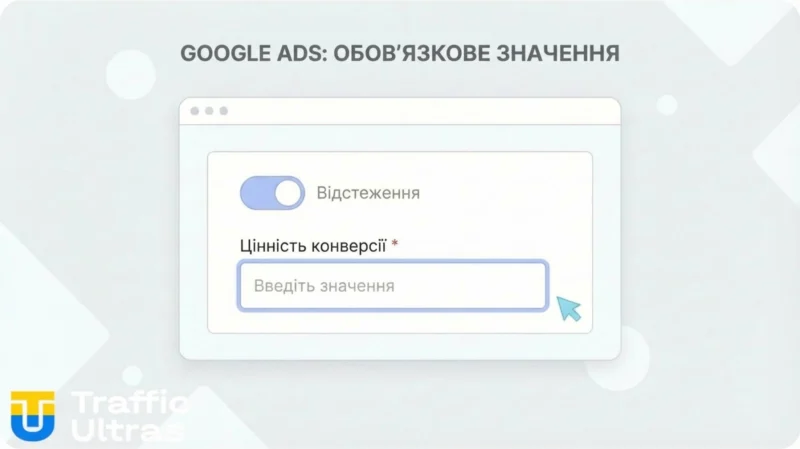 Інтерфейс налаштування цінності конверсії Google Ads 2026.