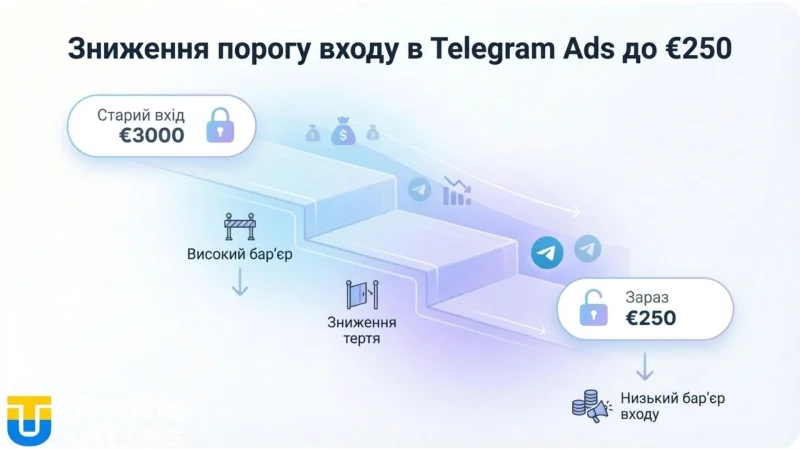  Telegram Ads міндеп €250 зниження порогу входу