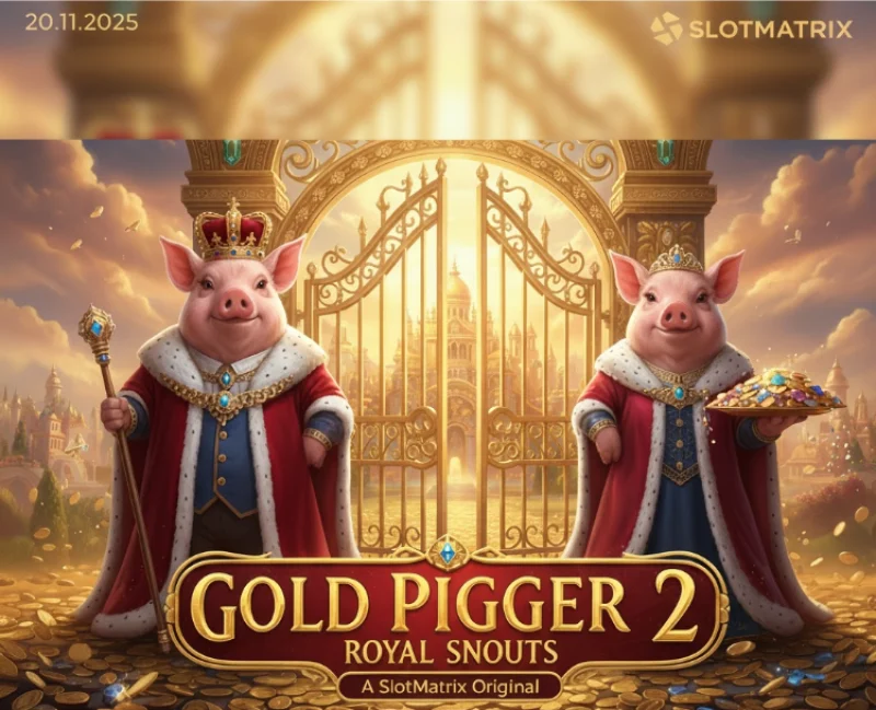 Ігровий автомат Gold Pigger 2 Royal Snouts від SlotMatrix з королівськими свинками та джекпотами.