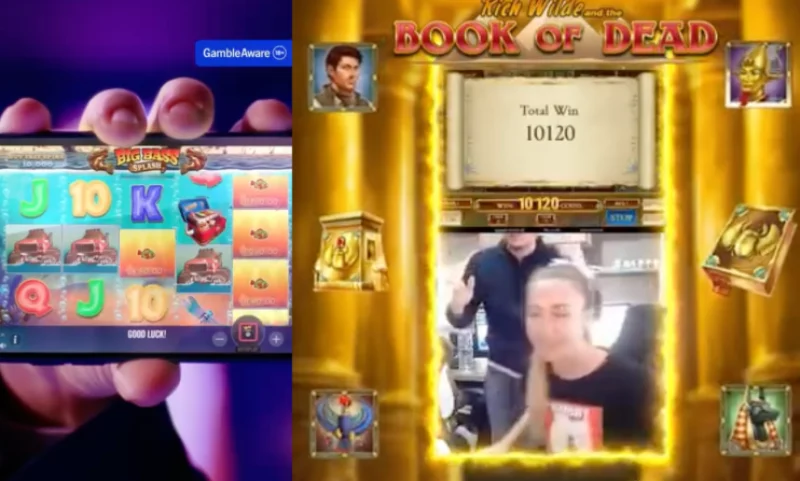 Игровой автомат Big Bass Splash и слот Book of Dead с выигрышем 10 120