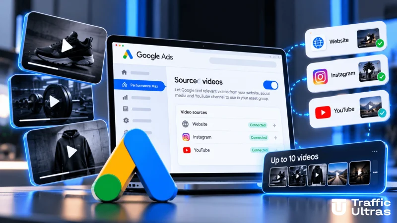 Google Ads Sourced videos: автоматичне додавання до 10 відео з лендингів, соцмереж і YouTube до Performance Max
