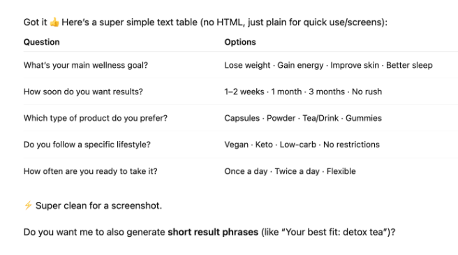 На изображении представлена простая текстовая таблица с вопросами и вариантами ответов, оформленная без HTML-кода.