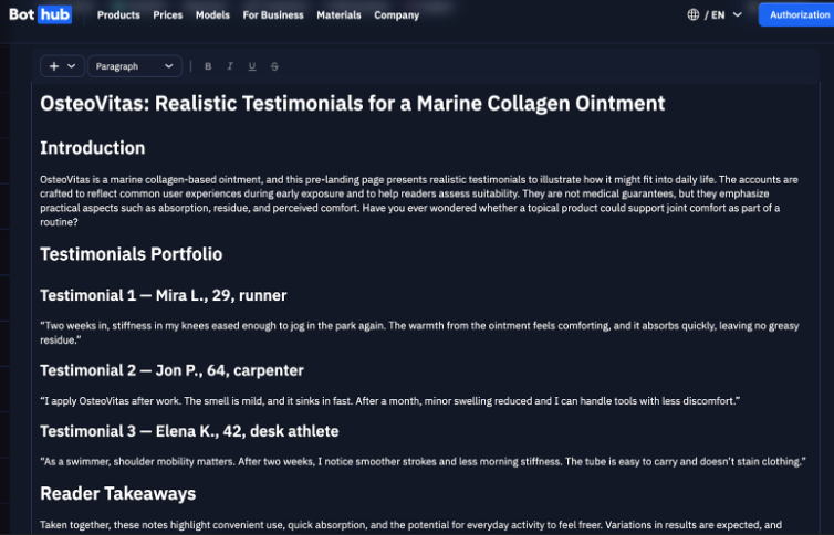 Bothub: генерація відгуків і історій для прелендів