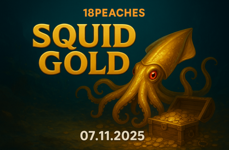 Squid Gold X2 слот от 18Peaches — золотой кальмар, фриспины, бонус Squid 500, магическая атмосфера.