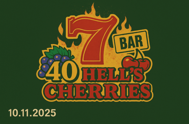 Промоілюстрація до слоту «40 пекельних вишень» від CT Interactive — палаючі вишні, полум’я та логотип гри.