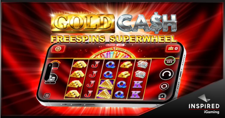  Логотип Inspired Entertainment и скриншоты Gold Cash Free Spins Super Wheel™ – социальный слот с Player Link™