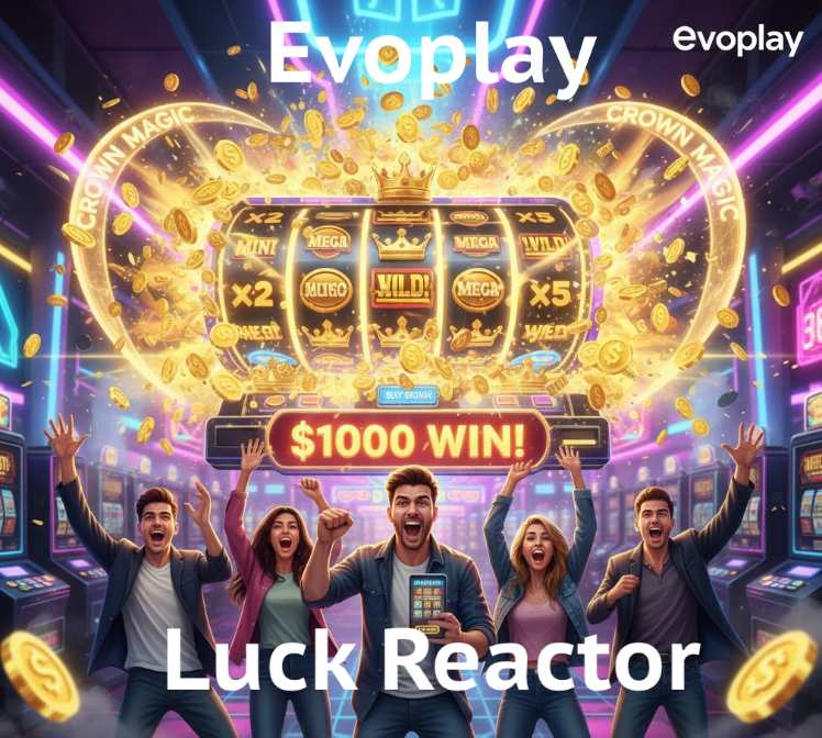 Скріншот слота Luck Reactor від Evoplay з бонусними символами та джекпотами