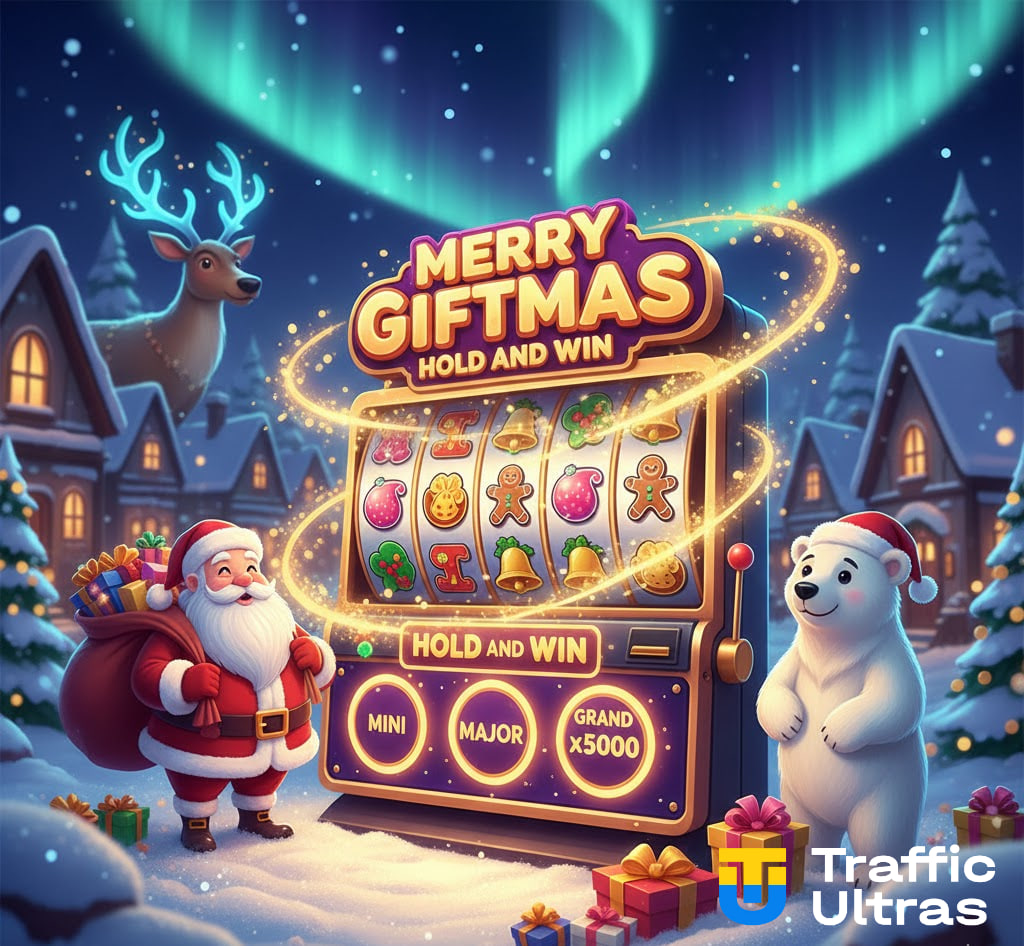 Скриншот слота Merry Giftmas: Hold and Win от Playson с рождественской тематикой и джекпотами