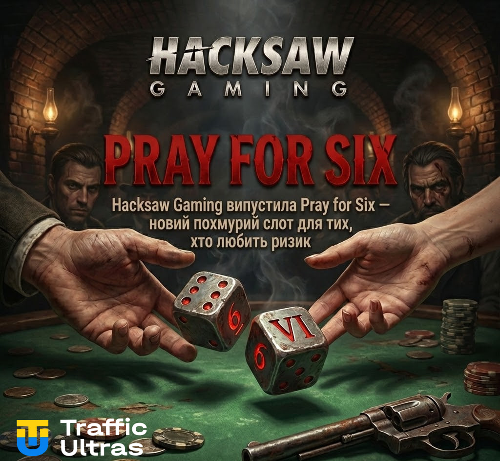 Скріншот слота Pray for Six від Hacksaw Gaming з темною атмосферою та колесом призів