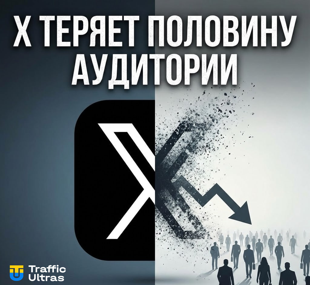 График падения аудитории X — активные пользователи и рекламные показатели