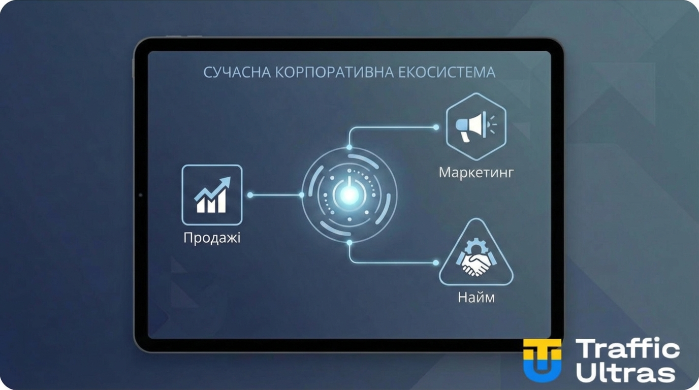 Інфографіка єдиного дашборду LinkedIn Premium All-in-One для управління B2B процесами.