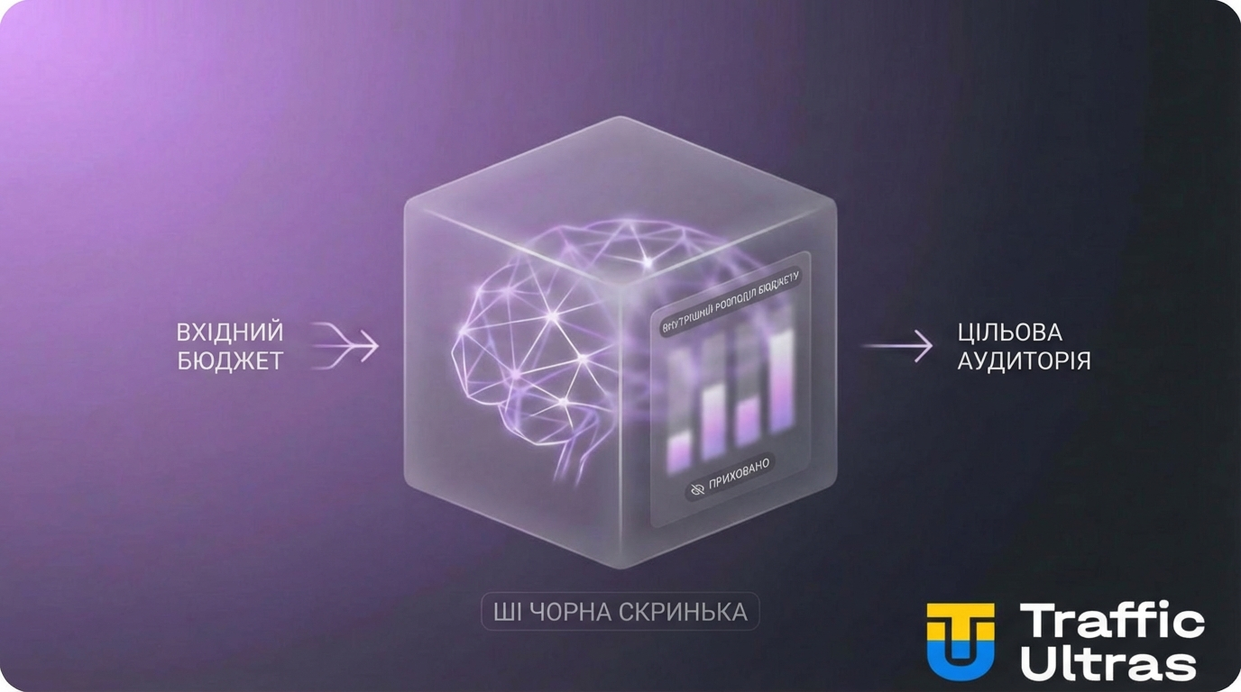 Візуалізація роботи ШІ-алгоритму розподілу бюджету в Meta Advantage+ для гемблінгу.
