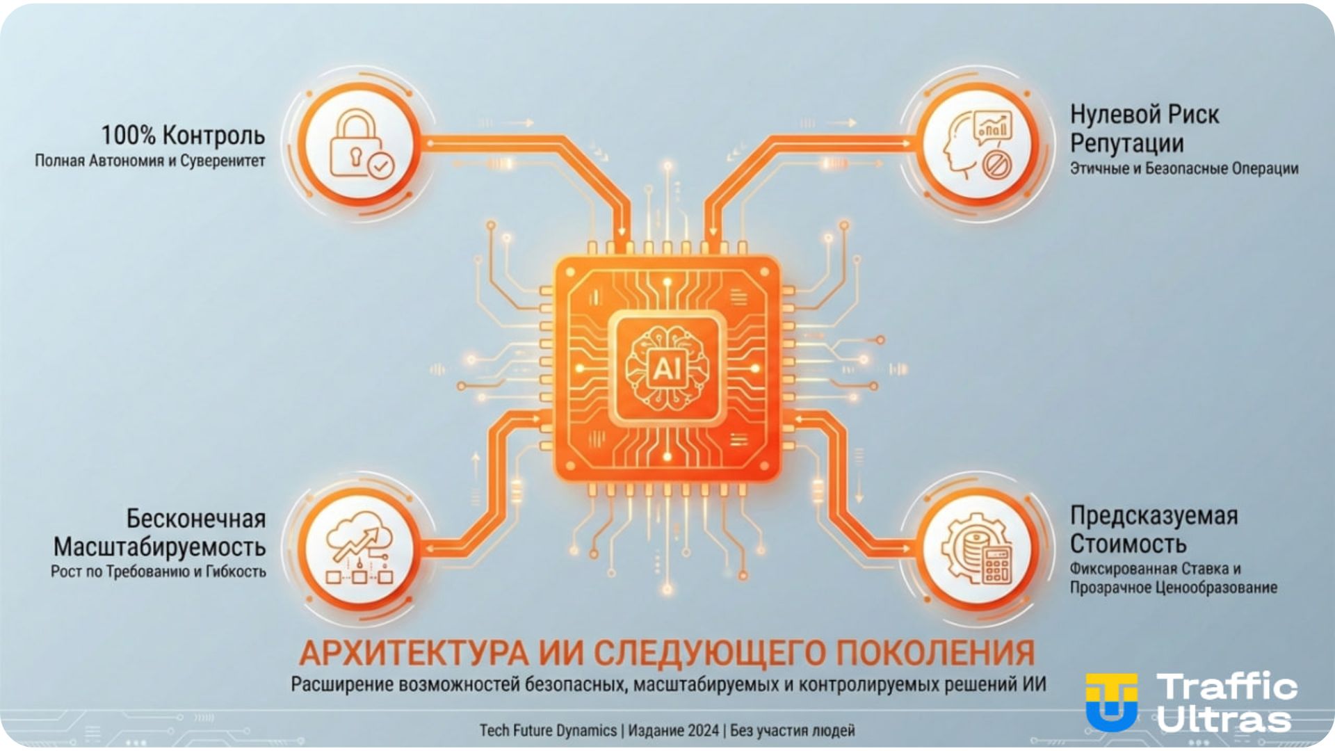 Схема стратегических преимуществ использования ИИ-блогерів и виртуальных аватаров в арбитраже. 