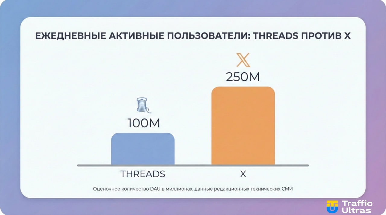  Сравнение активной аудитории Threads и X в рекламном трафике Meta