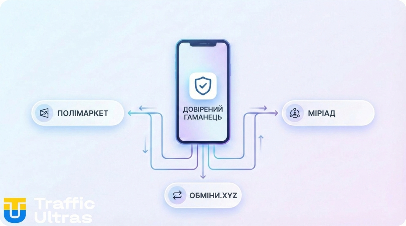 Схема інтеграції предиктивних ринків в екосистему Trust Wallet.