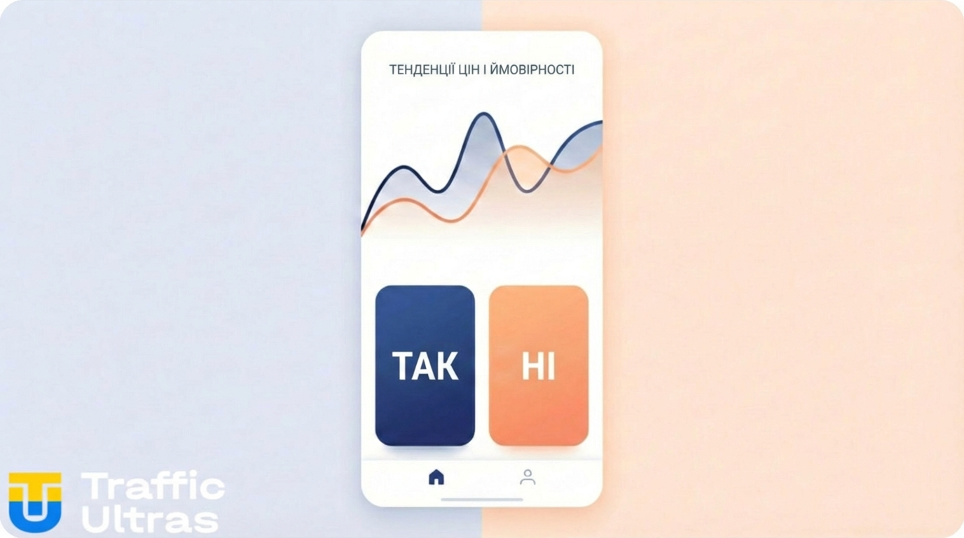 Інтерфейс купівлі акцій результатів події (ТАК/НІ) у ринках прогнозів.