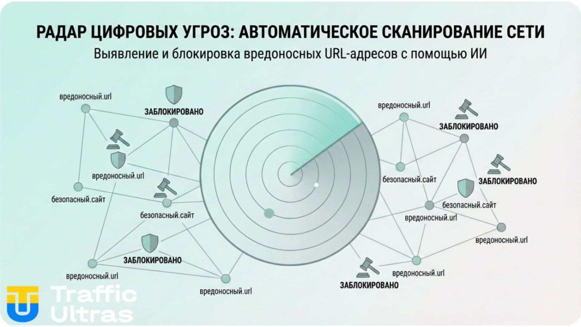 Схема работы системы WebD: автоматический мониторинг и блокировка URL.