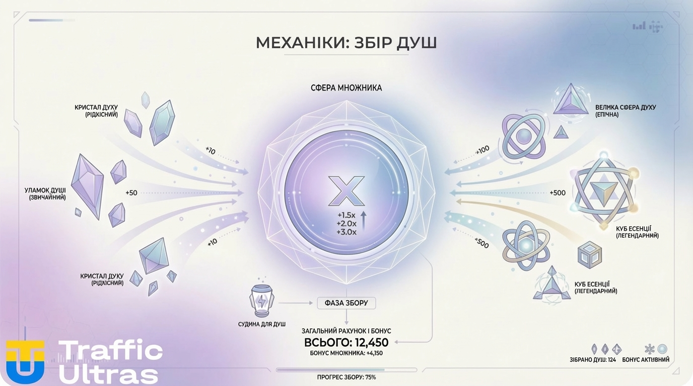 Схема роботи механіки Soul Collection у слоті Haunted Crypt.