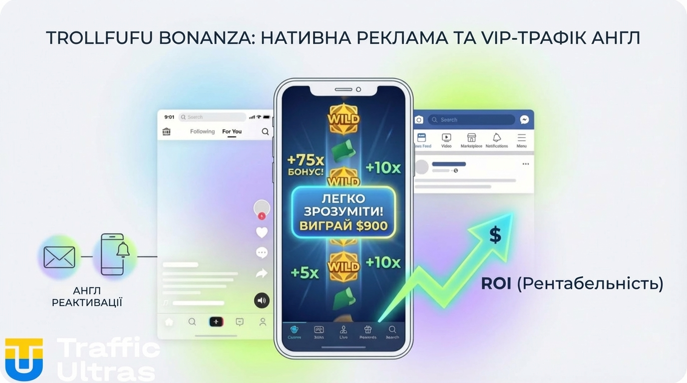 Інфографіка нативності рекламних креативів для слота Trollfufu Bonanza.