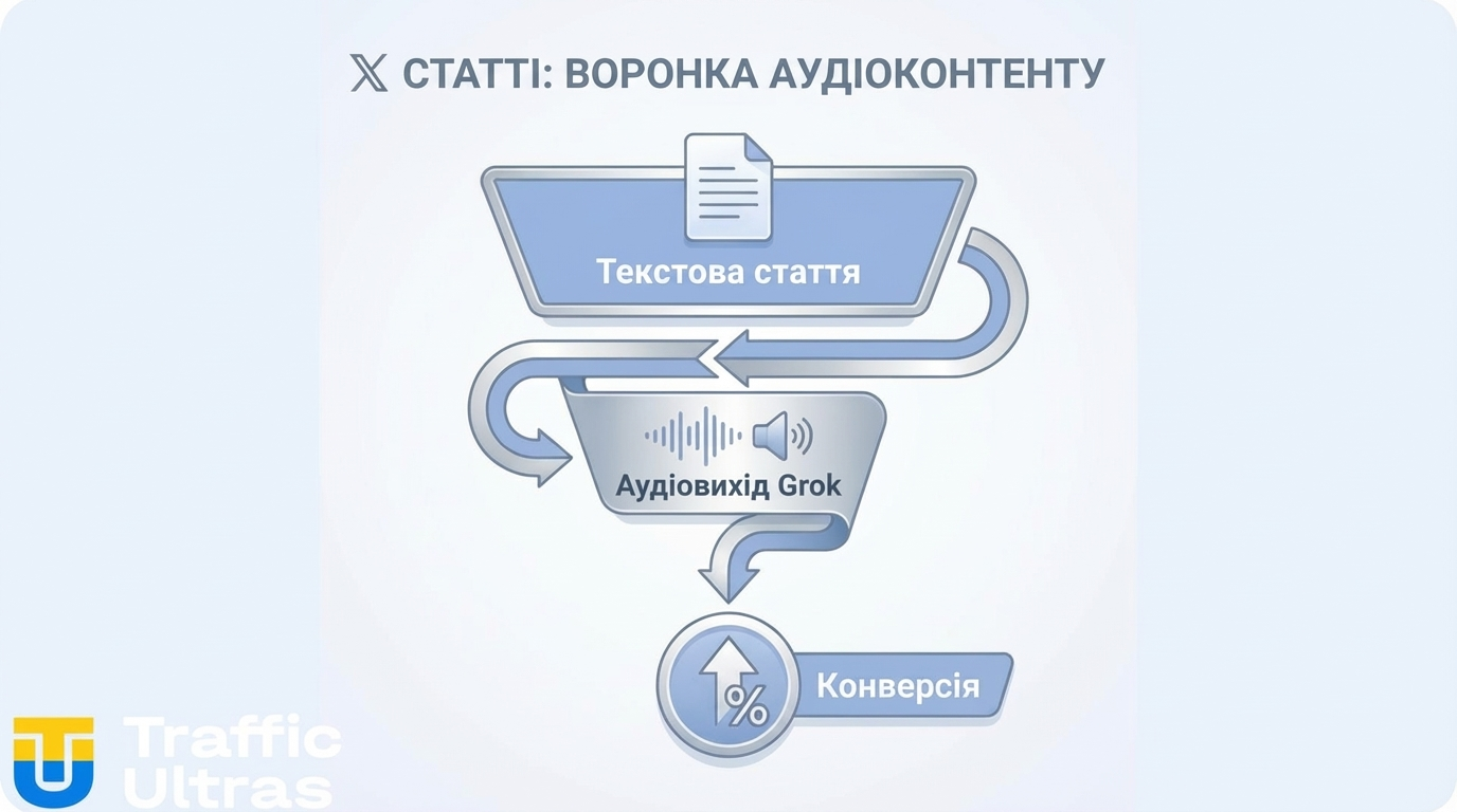 Схема аудіо-оптимізованої воронки контенту в платформі X.