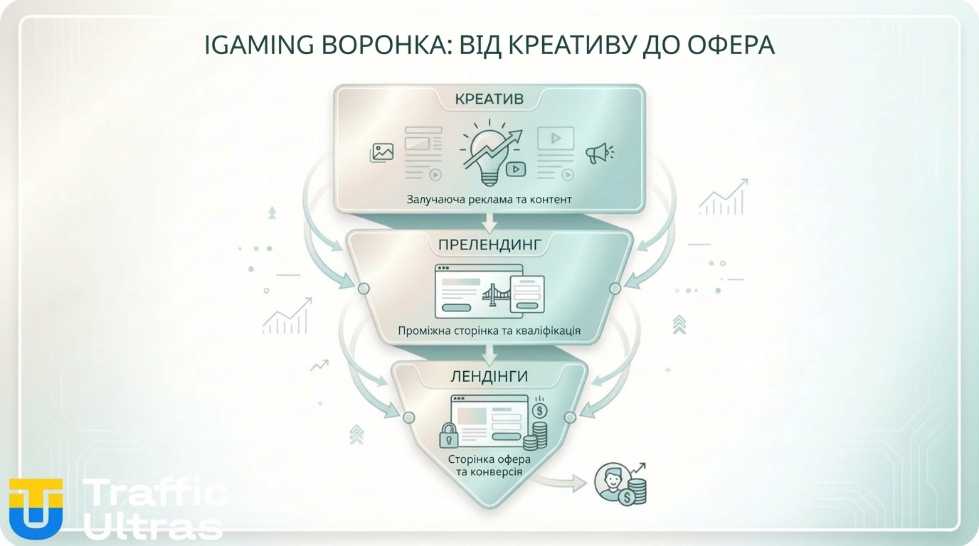  Схема зв'язки в арбітражі: від креативу до оферу в казино.