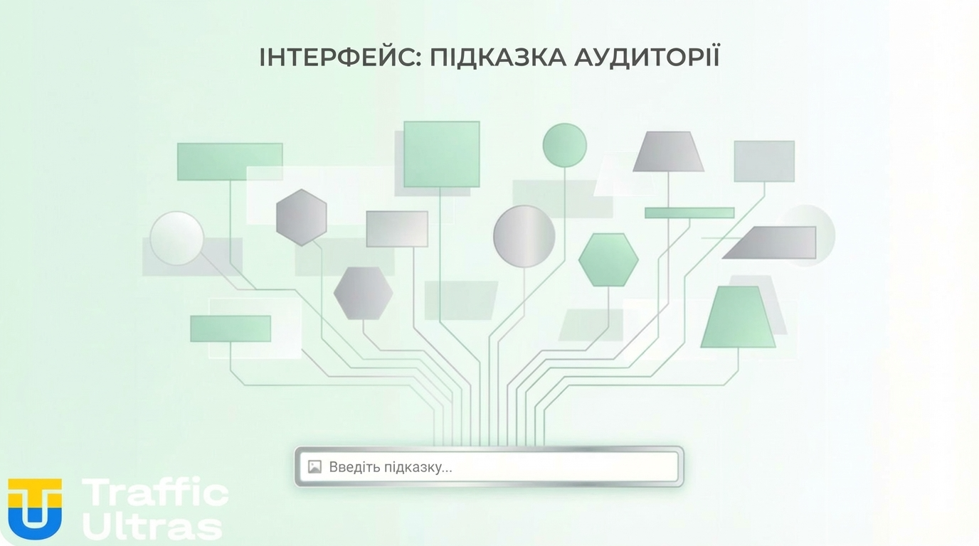 Інфографіка: принцип роботи Prompt-Based Targeting в інтерфейсі Meta Ads.