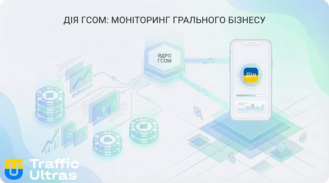Інфографіка Traffic Ultras: система ДСОМ від Дія для контролю гемблінгу.