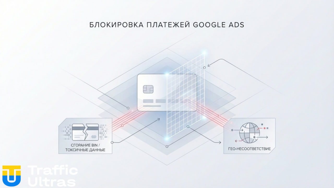 Инфографика Traffic Ultras: Google Ads сканирует платежную карту на токсичность данных.