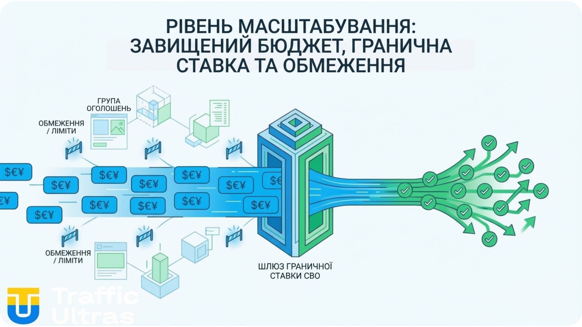 Схема Traffic Ultras: Масштабування в Facebook Ads методом завищеного бюджету з Bid Cap та лімітами.