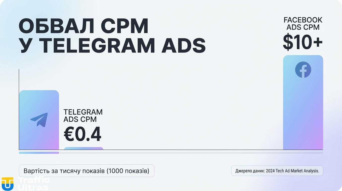  CPM Telegram Ads €0.4 проти Facebook $10 порівняння
