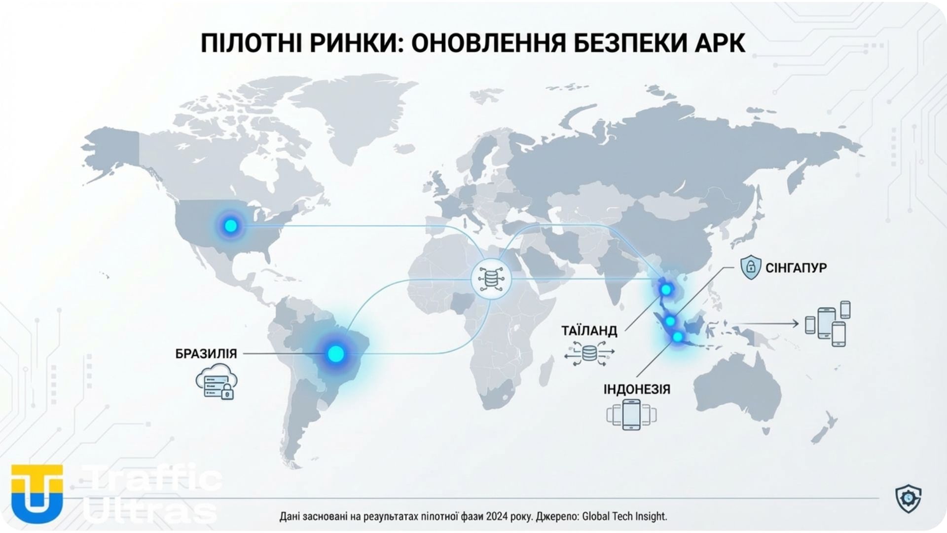Карта пріоритетних країн для перевірки APK Google: Бразилія, Індонезія, Сінгапур.