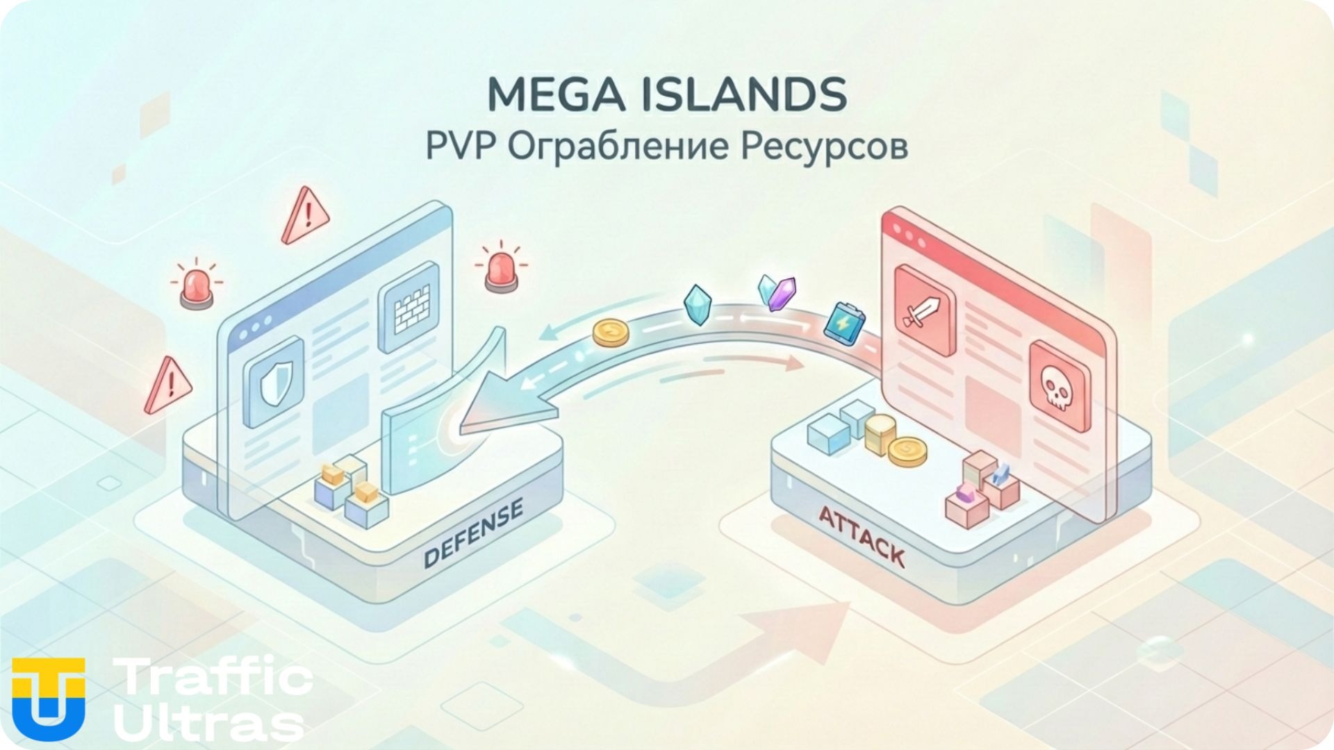 Механика PvP и грабежа ресурсов в модуле MEGA Islands.