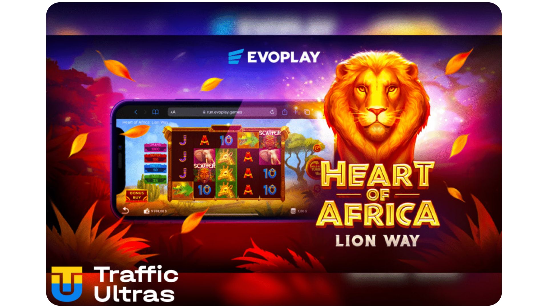 Мобильная версия слота Heart of Africa: Lion Way от разработчика Evoplay на экране смартфона.