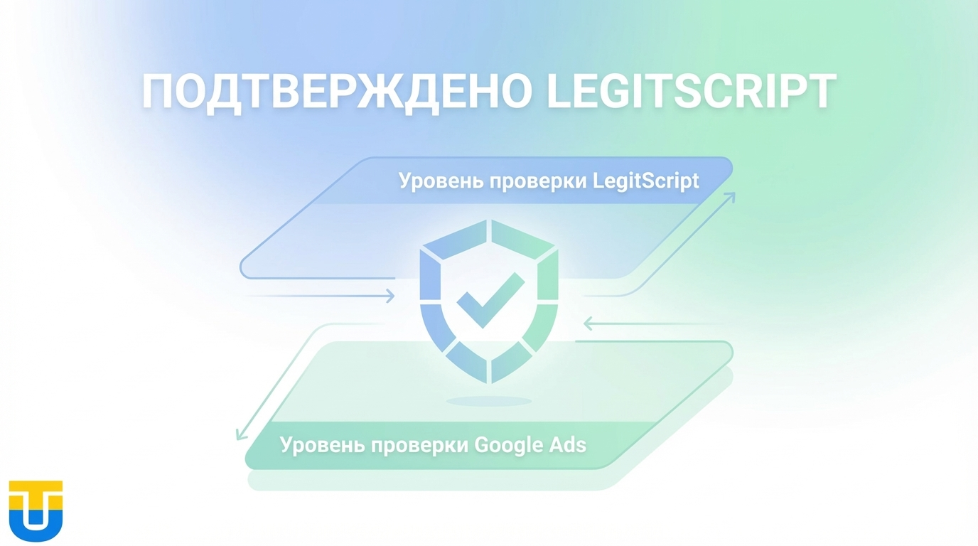 Схема сертификации LegitScript и Google Ads для рекламодателей.