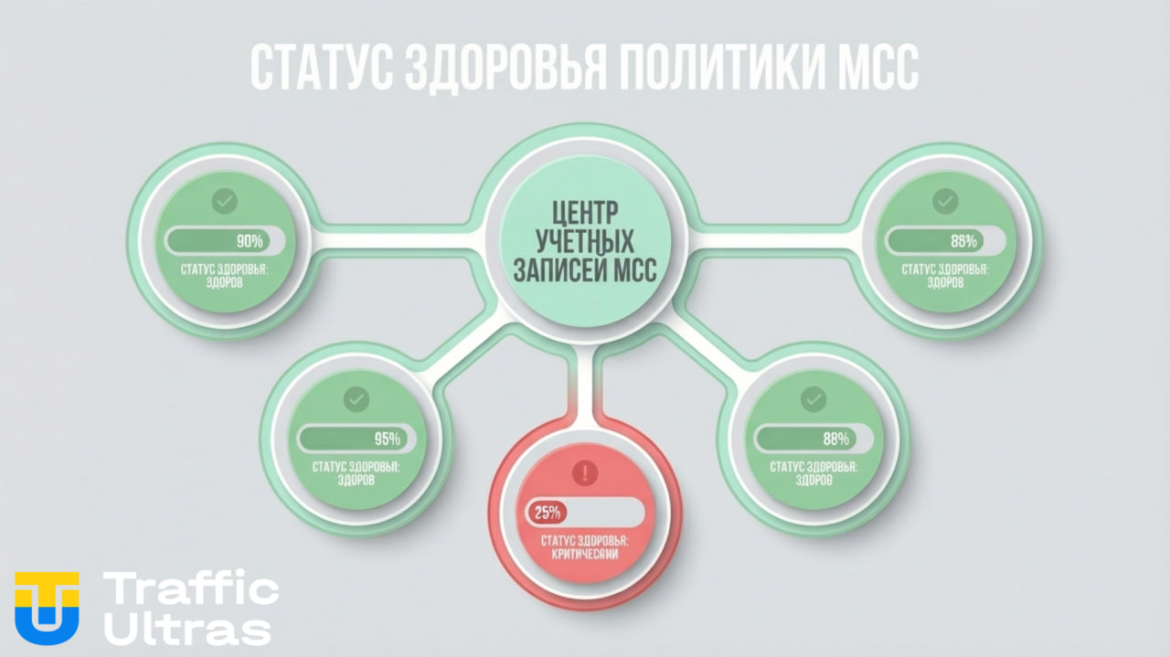 Инфографика Policy Health в Google Ads MCC.