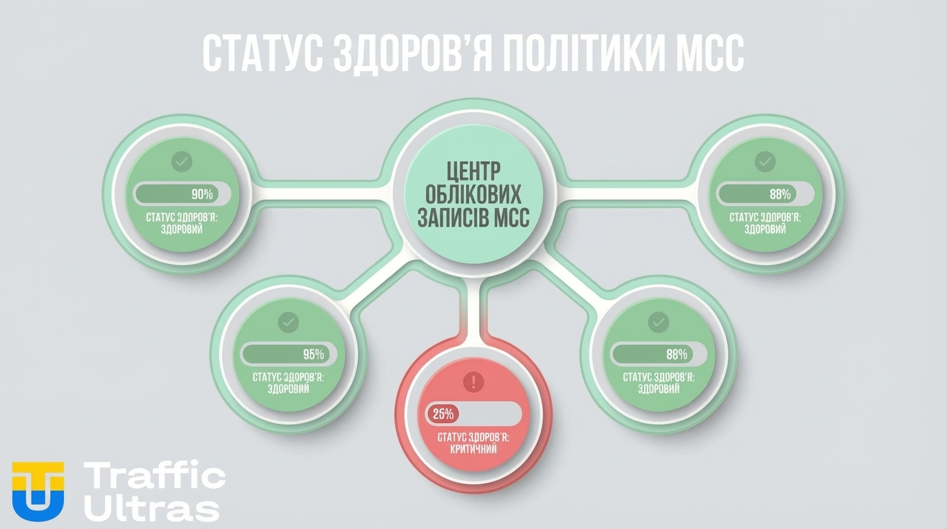 Інфографіка Policy Health у Google Ads MCC.