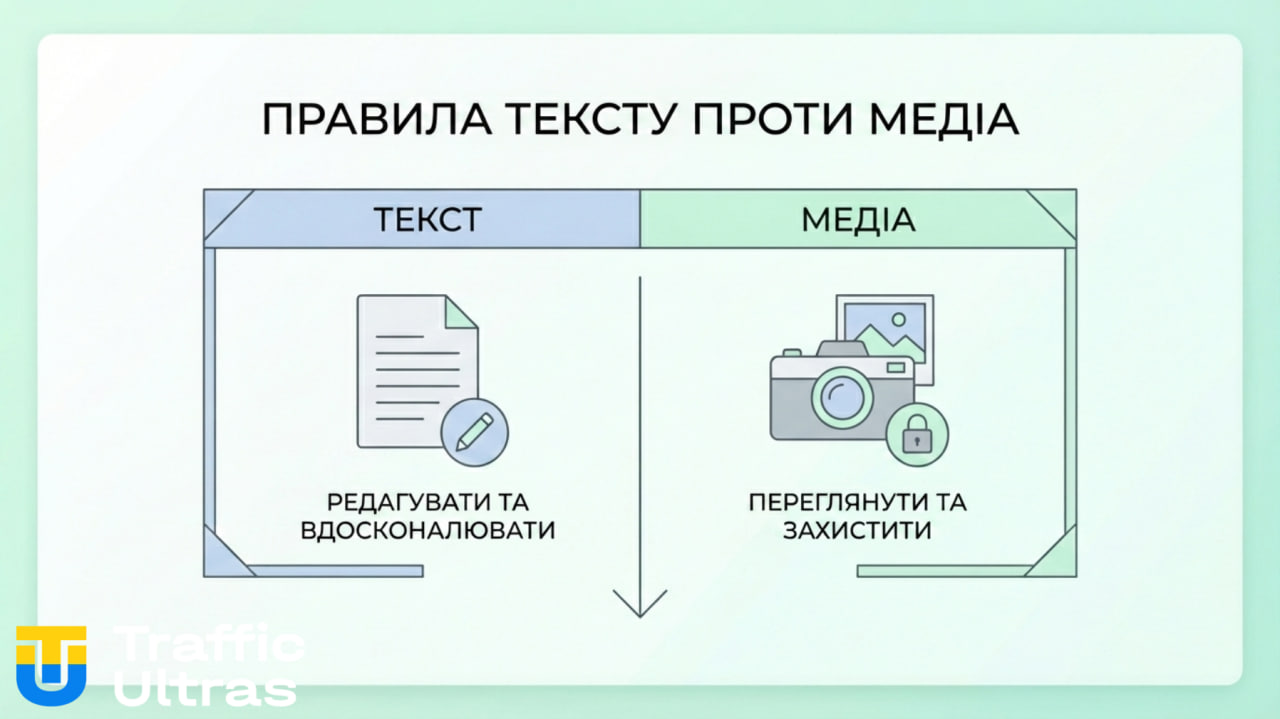 Сравнение: редактирование текста и запрет на правку медиа в комментариях.
