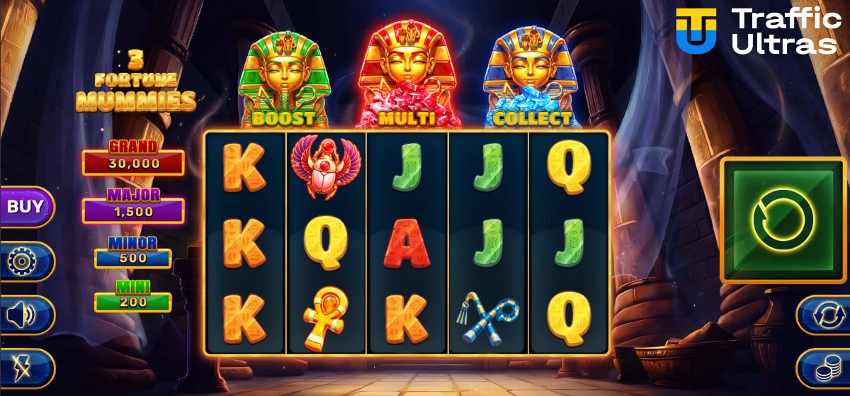 Интерфейс основного режима слота 3 Fortune Mummies от Spinomenal.