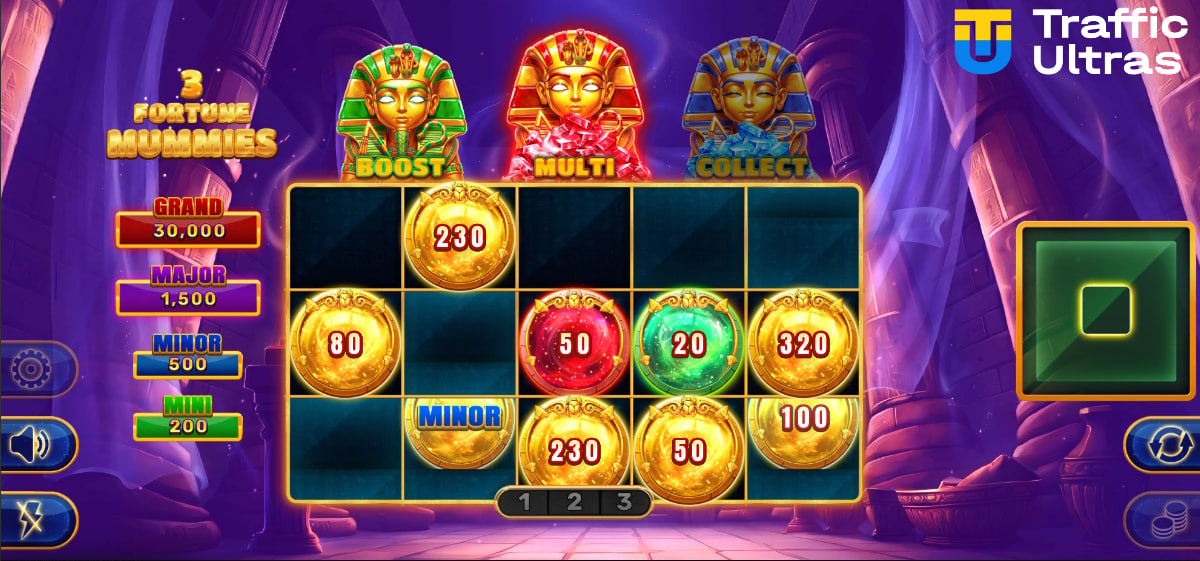 Бонусный раунд Hold & Hit в слоте 3 Fortune Mummies.